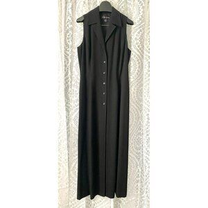 Linda Allard Ellen Tracy Sleeveless Black Button-Down‎ Dress Size 14 Classic